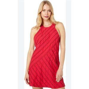 Free People Red Juni Halter Mini dress size Large Strawberry Spritz Embroidered